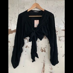 Long sleeve crop wrap top